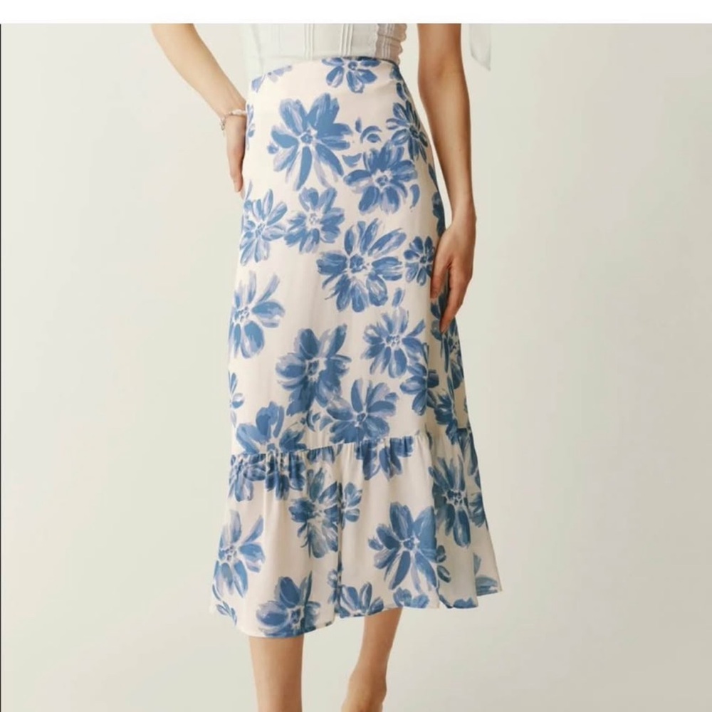 Blue Floral Midi Skirt